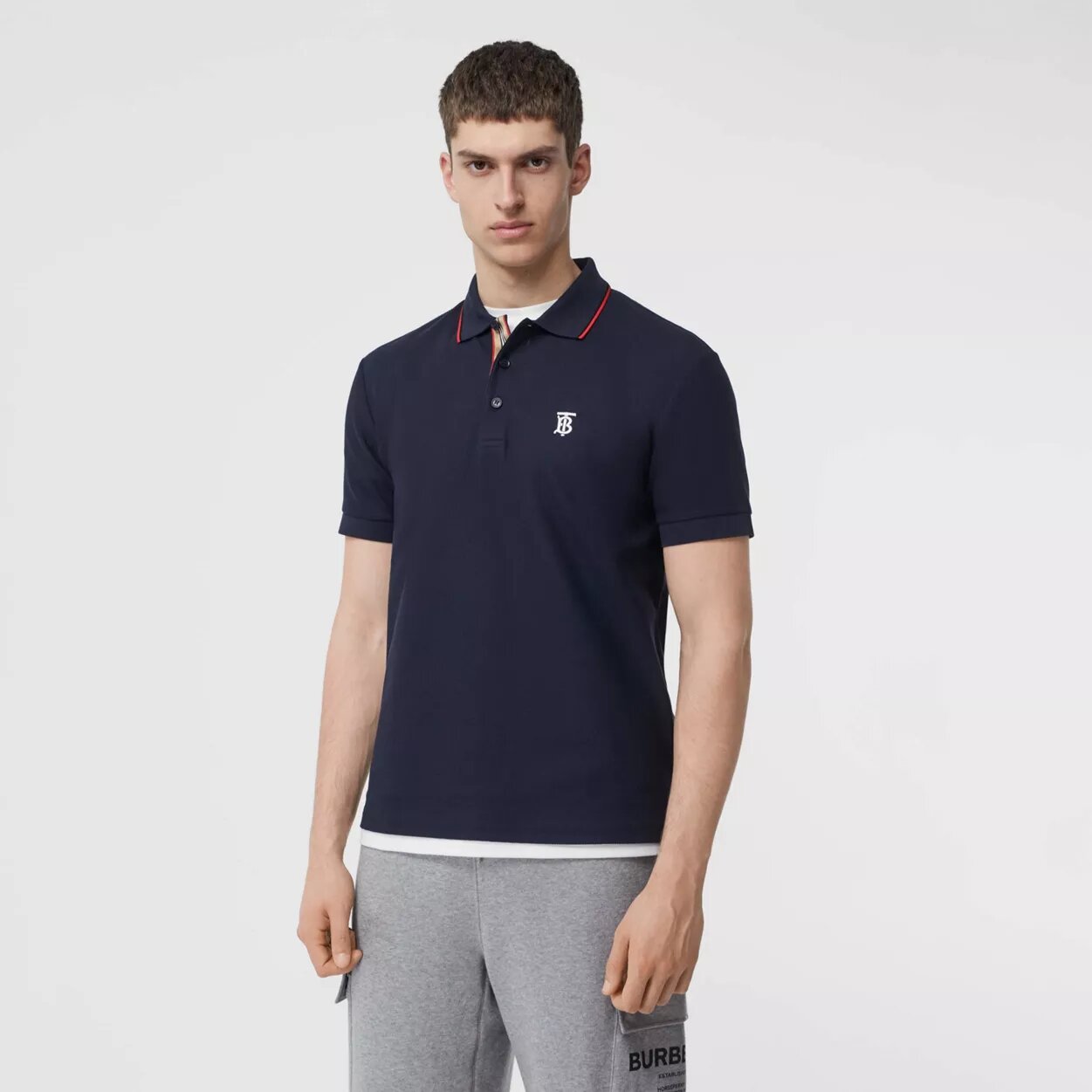 Burberry Polo Pique Stripe Placket Navy Brands Store